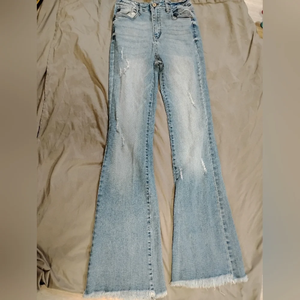 KanCan Distressed Light Blue Flare Jeans - Picture 1 of 13